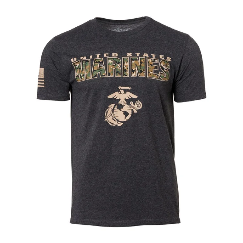 T-Shirt USMC Camo Text Heather Black