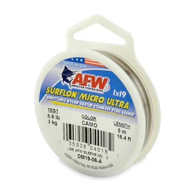 Fishing lines for finesse fishing-AFW Surflon Micro Ultra 1X19 Knottable Wire Leader 6.6 Lb 16.4 Ft. Camo