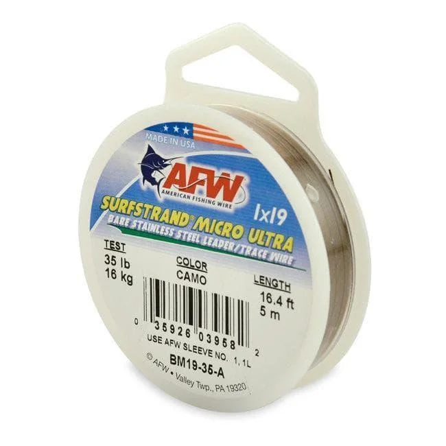 Fishing lines for fast currents-AFW Surfstrand 1X19 Bare Micro Ultra Test 35 Feet 16 Color Camo