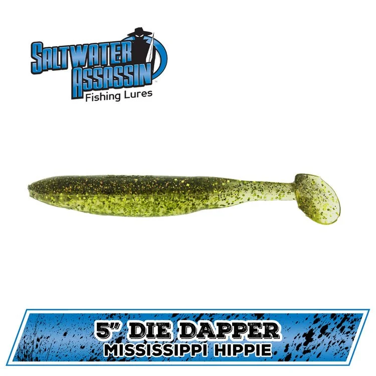 Fishing lures for oversized-Fishing Lures with fish needs-Bass Assassin Die Dapper Shad Tail Swimbait 5" Mississippi Hippie Qty 7