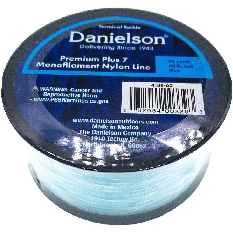 Fishing leaders for mud flats-Danielson Premium Plus 7 Mono 60 lb. 90 yds. Lt. Blue