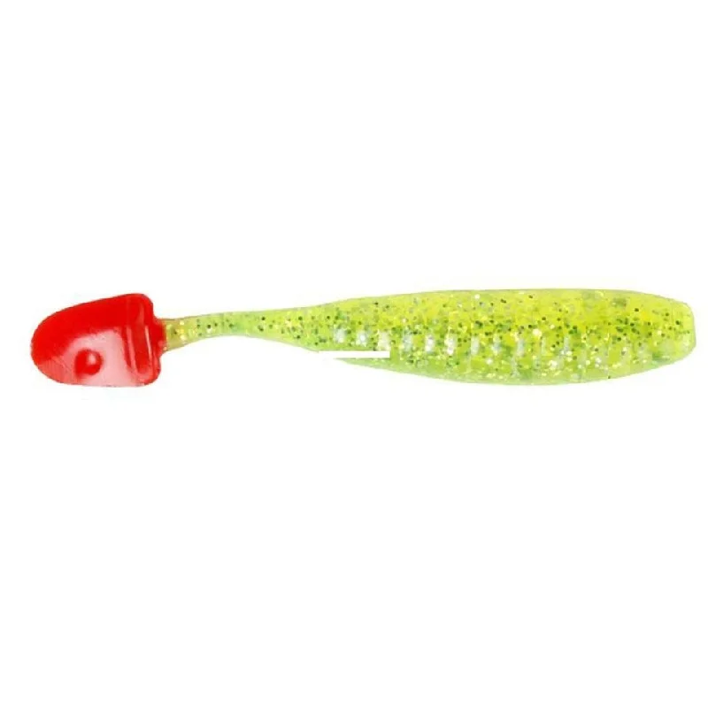 Fishing lures for crappie-Fishing Lures with soft plastics-V&G Deadly Dudley Terror Tails JR 3-1/4" Chartreuse Red Tail Qty 10