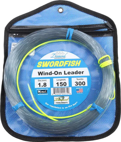 Fishing leaders for winter fishing-Diamond Swordfish Wind-On Leader 300lb 150ft Smoke Blue