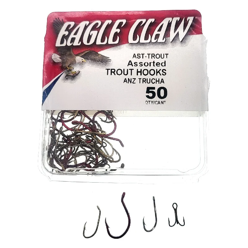 Fish hooks and rigs for fishing with versatile rigs-fish hooks and rigs for fishing on windy beaches -Fish Hooks & Rigs knot tips-Eagle Claw Assorted Trout Hooks Qty 50