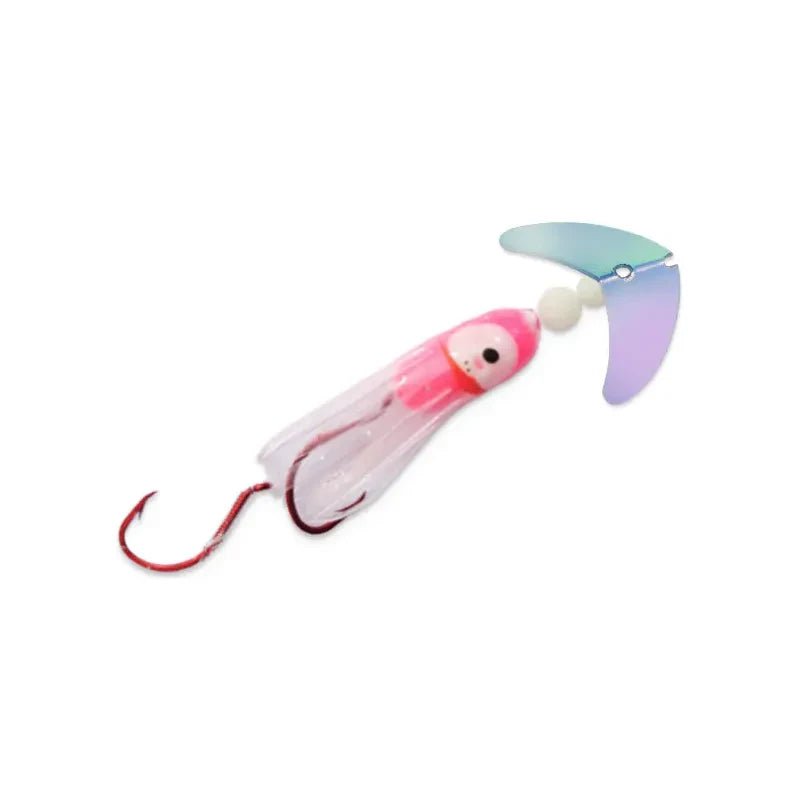 Fish hooks and rigs for fishing with jerk rigs-fish hooks and rigs for blue marlin fishing -Fish Hooks & Rigs trade shows-Macks Smile Blade Kokanee Hoochie 3' Leader UV Glo Burst/Pink