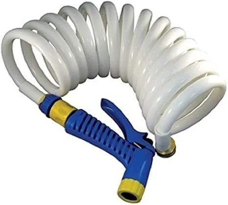 Marpac New Marine Boat Coiled Washdown Hose with Nozzle 1/2 x 15'