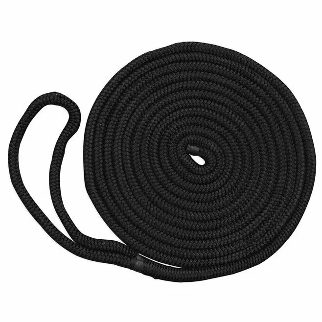 Fishing lines for high tide-RD Customs Premium Nylon Double Braid Dock Line 15' x 1/2" Black