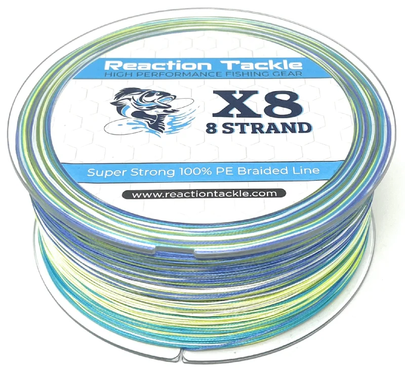 Fishing leaders for nymph fishing-Reaction Tackle X8 Braided Fishing Line- Aqua Camo 8 Strands, Metered Line