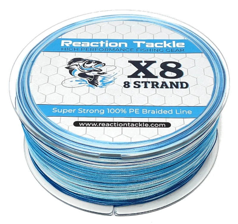 Fishing lines for artificial lures-Reaction Tackle X8 Braided Fishing Line- Blue Camo 8 Strand