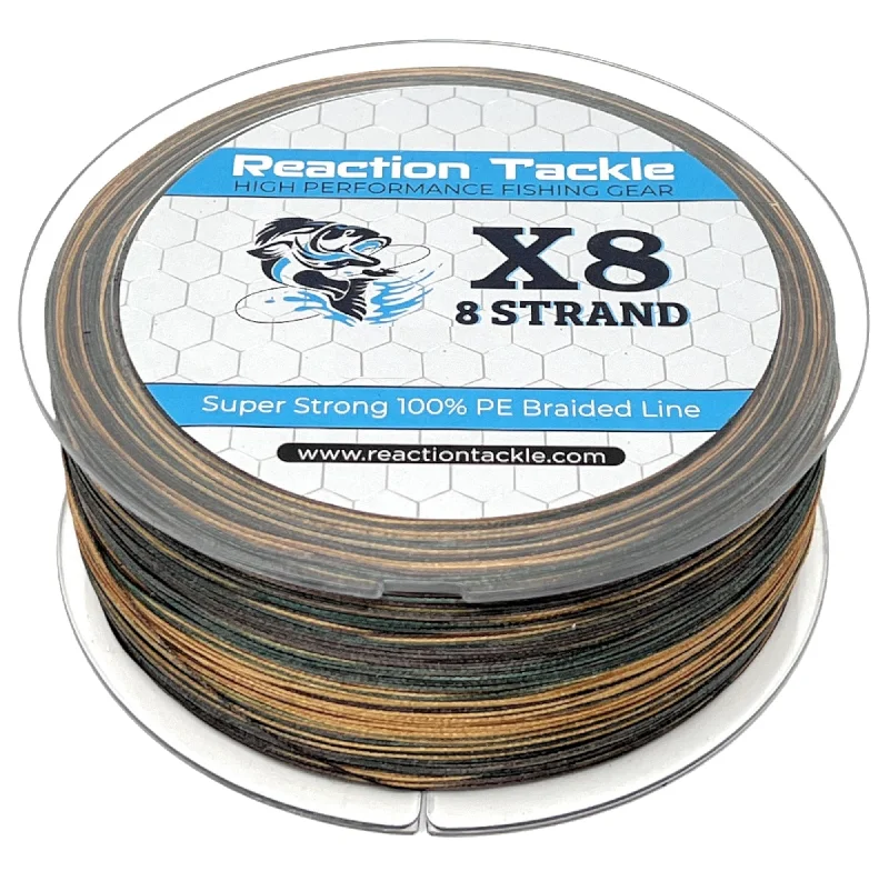 Fishing leaders for dry flies-Reaction Tackle X8 Braided Fishing Line- Green Camo 8 Strand