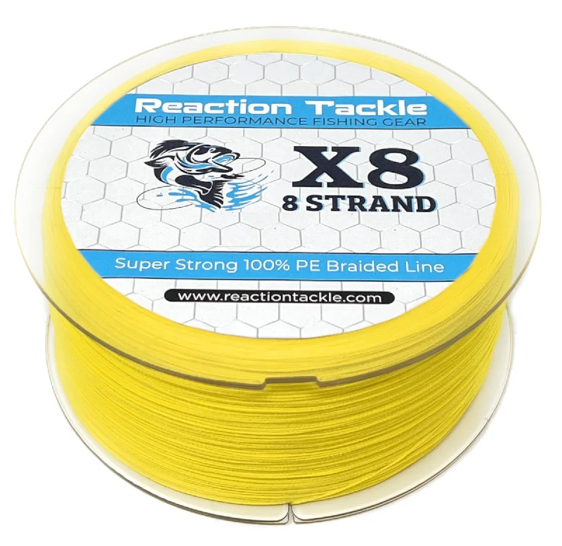 Fishing leaders for sinking flies-Reaction Tackle X8 Braided Fishing Line- Hi Vis Yellow 8 Strand