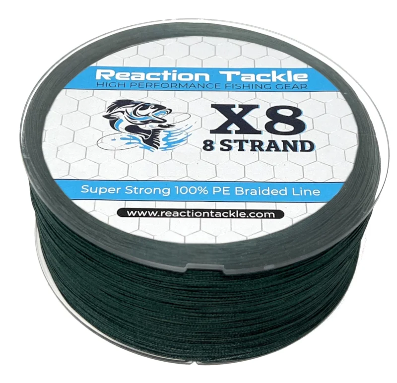 Fishing leaders for shallow ponds-Reaction Tackle X8 Braided Fishing Line- Moss Green 8 Strand