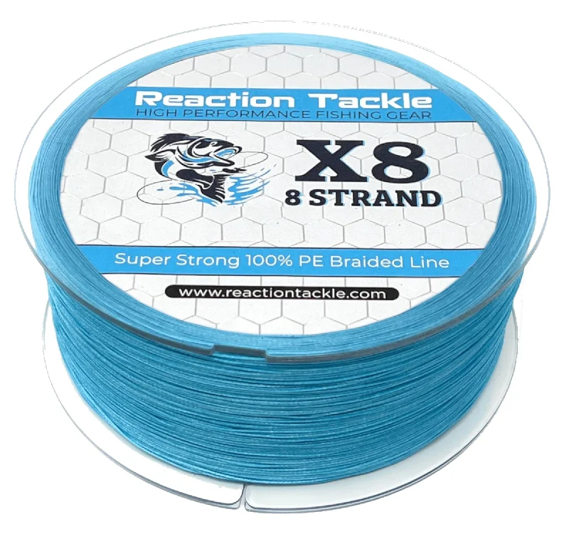 Fishing leaders for plastic worms-Reaction Tackle X8 Braided Fishing Line- Sea Blue 8 Strand