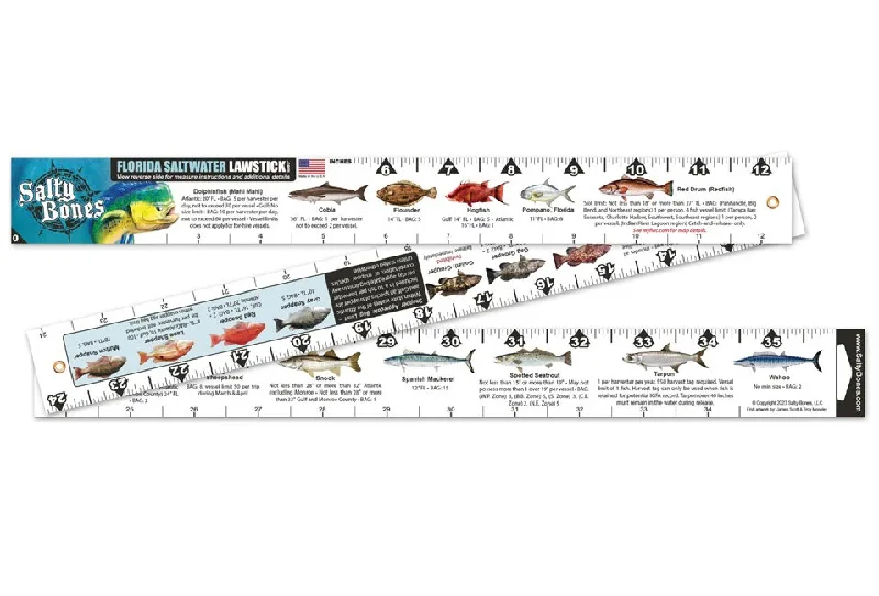 Fishing leaders for rip currents-Salty Bones Florida Saltwater Lawstick - Double-Sided 36" Folding Fishing Ruler with Florida's Atlantic and Gulf Guidelines