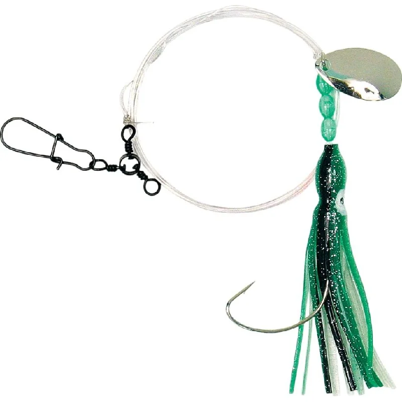 Fish hooks and rigs for fishing with fish sinker rigs-fish hooks and rigs for catching shark -Fish Hooks & Rigs customization-Sea Striker Squid Skirt Rig with Spinner 3" Green/Black Stripe Qty 1