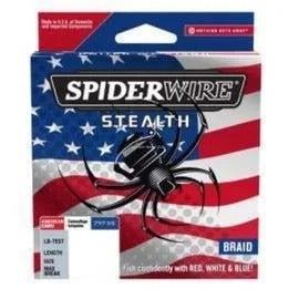 Fishing lines for pond fishing-Spiderwire Stealth Braid American Camo Red,White and Blue 50lb. 164yds