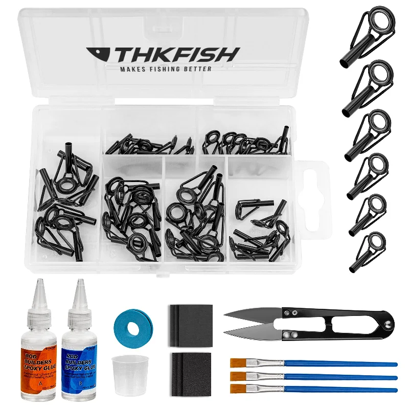 Fishing Rods for big deltas-Fishing Rods with Strong Reel Gears-Fishing Rods for blackbar triggerfish-THKFISH 42PCS 6 Sizes Fishing Rod Tip Repair Kit with Glue