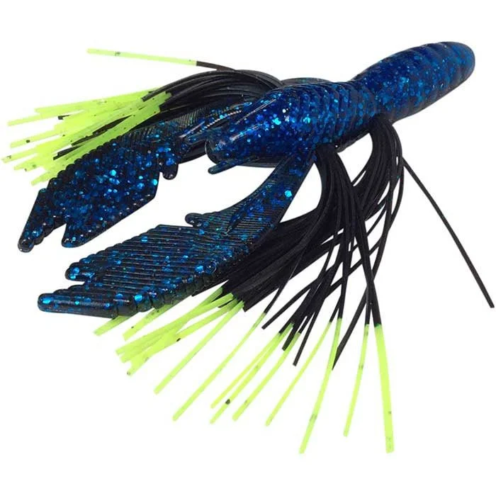 How to choose fishing lines-Whisker Tight Lines UV HY-Brid Craw-Rattle  4" Blue/Black/Chartreuse Tip Qty 4