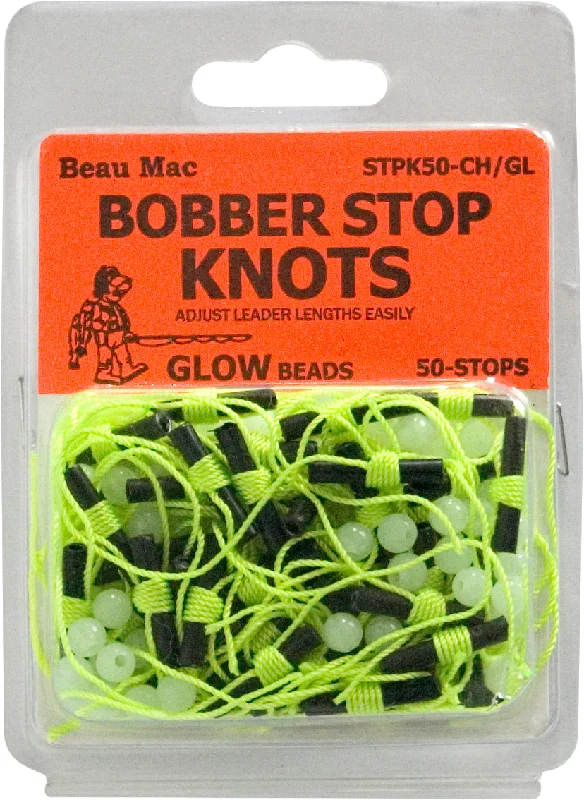 Fishing float & bobbers for tarpon fishing-Beau Mac Bobber Stop Knots Chartreuse Knot & Glow Bead