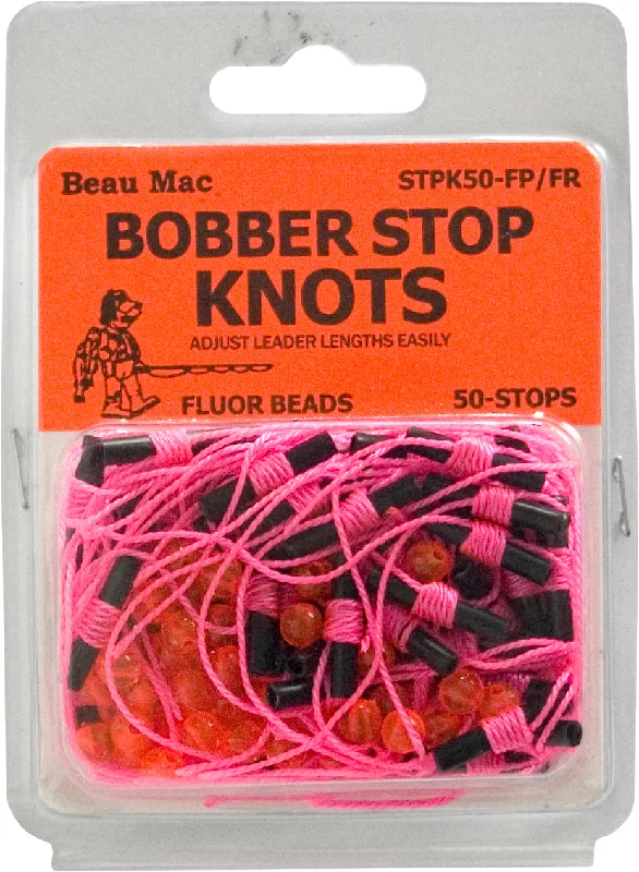 Fishing float & bobbers with strong frame grip-Beau Mac Bobber Stop Knots Fluorescent Pink Knot & Fluorescent Red Bead