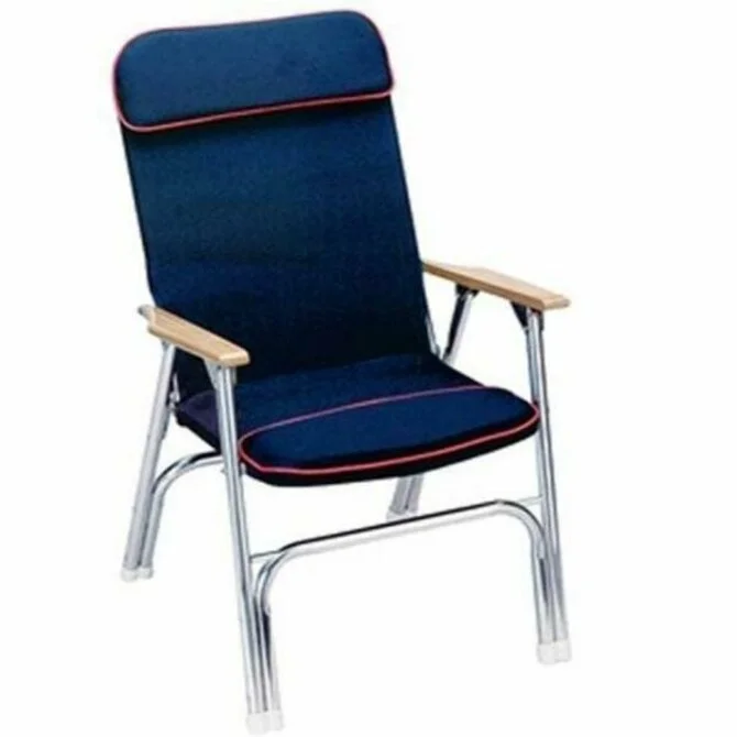 Fishing Chairs for small crafts-Sea Choice - Padded Deck Chair Navy With Red Piping